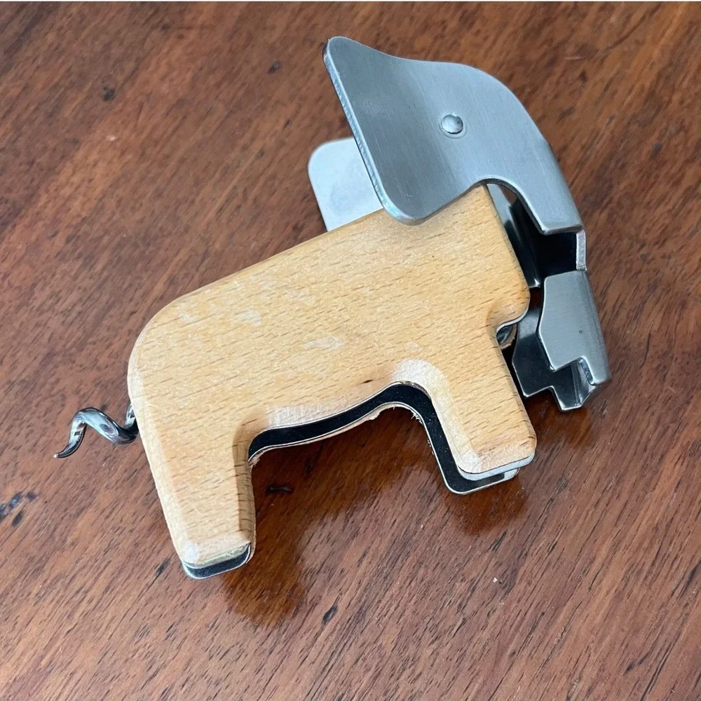 Kikkerland Stainless Steel Elephant Shaped Corkscrew & Bottle Opener